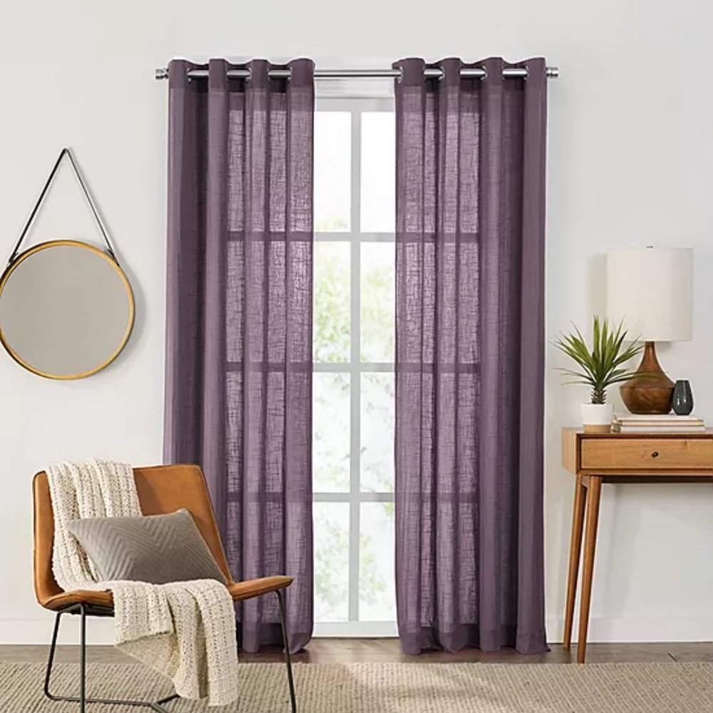 Fieldcrest Arden Solid Cotton Sheer Grommet Top Single Curtain Panel